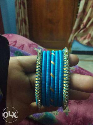 Blue And Brown Silk Tread Bangles