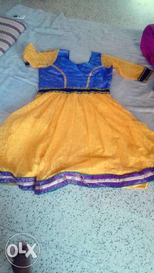 Blue And Yellow Quarter Sleeve Dress