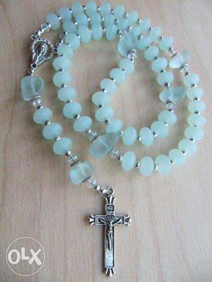 Blue Beaded Silver Rosary