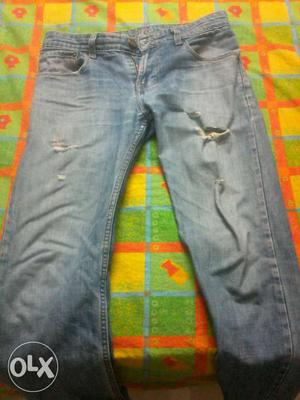 Blue Denim Faded Distressed Jeans