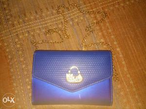 Blue Leather Clutch Crossbody Bag