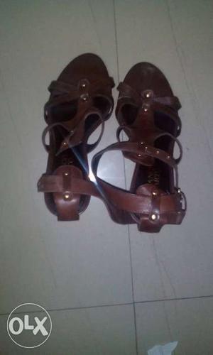 Brown Leather Open Toe Ankle Strap Sandals