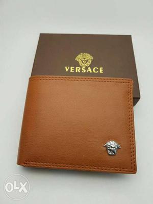Brown Leather Versace Bifold Wallet And Box
