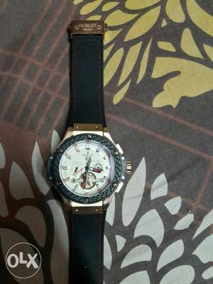 Brown Strap Silver And Gray Ublot Chronograph Watch