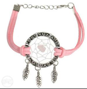 DREAM CATCHER...Silver And Diamond Embellished Pink Leather