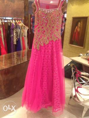 Formal Gown Net with heavy golden embroidery in