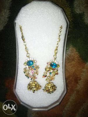 Gold And Blue Floral Earrings