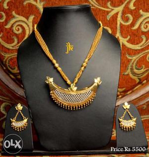 Gold Bib Necklace And Earrings Set With Dress Forms