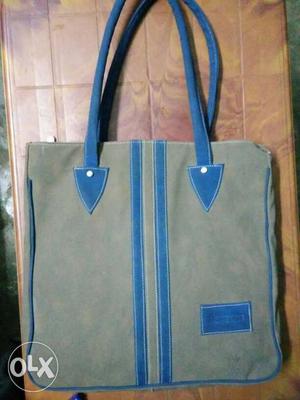 Gray And Blue Tote Bag