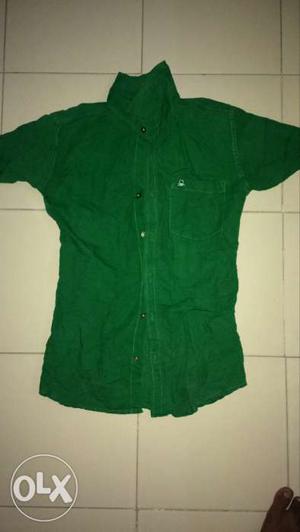 Green Denim Dress Shirt