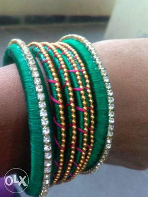 Green Gold And Silver Bangles