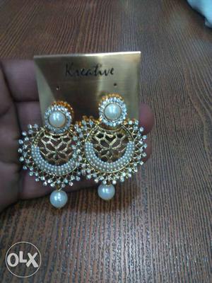 Pair Of Gold And Silver Beades Earrings