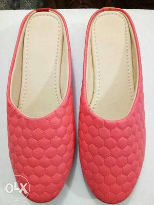 Pink And White Leather Quilted Clogs