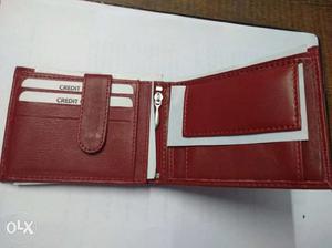 Red colour men wallet, pure leather and new