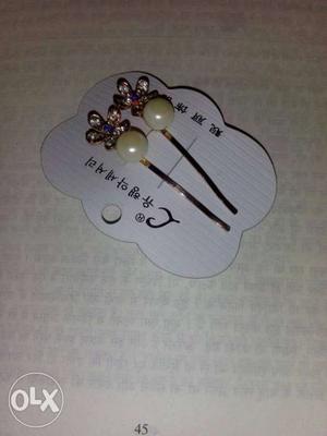 Silver And White Pearl Hair Pin. Brand new