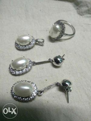 Silver With Fresh Water Pearl Hook Earring And Ring