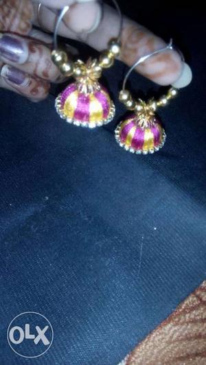 This is a hand made silk threaded earring multi