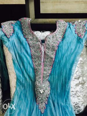 This is very pretty anarkali in sky blue with
