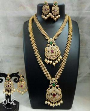 Two Gold Necklace And Two Pairs Of Gold Earrings Set