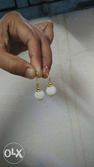 White And Gold Hook Earrings