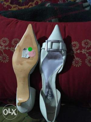 Women's Silver White And Brown Pointed Heels