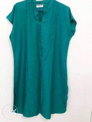 Women's Teal Stand Up Collar Short Sleeve Blouse