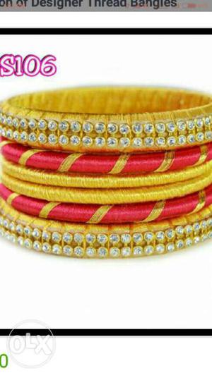 Yellow And Red Silk Thread Bangle