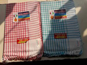 2 Red And Light Blue Plaid Goldwin Towels