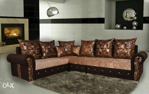 Brown And Beige Floral Sectional Sofa