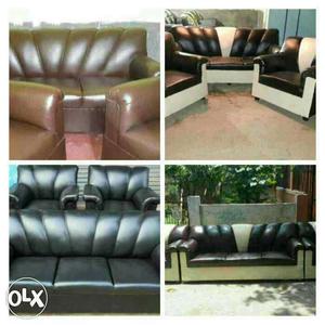 Brown And Black Leather Couch 3 1 1