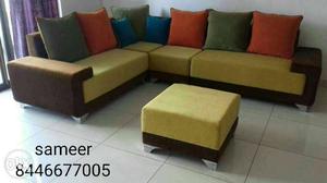 Brown And Green Corner Sofa