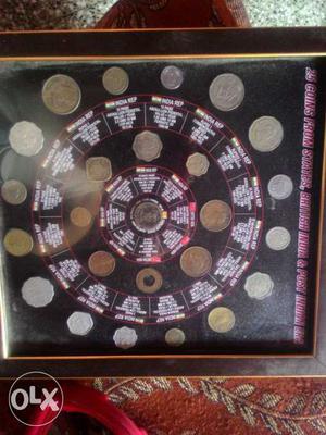 Brown Wooden Framed Commemorative Coins