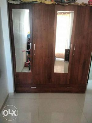 Brown Wooden Wardrobe With Mirrors