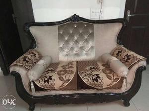 Grey And Brown Floral Tufted Sofa