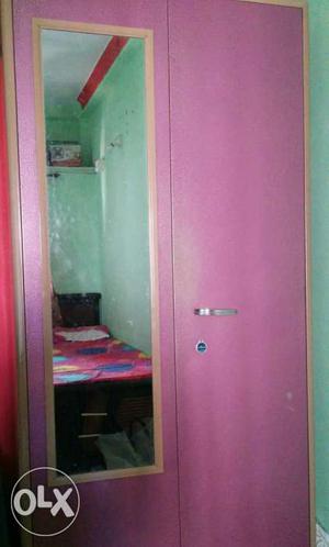 Pink And Brown steel cupboard with mirror n locker n 6 shelf