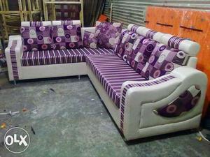 Purple Striped Velvet Corner Sofa