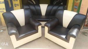 Two Black-and-white Leather Armchairs And Couch