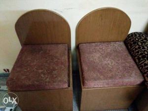 Two Brown Wooden Framed Padded Chair