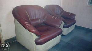 Two White-and-brown Leather Sofa Chair