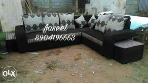 W3E2 Black corner sofa set in latest design look