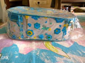 White And Blue Floral Print Oval Box