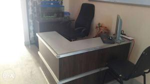 White-and-brown Sectional Desk