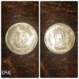 2 Silver Indian 25 Paise Coins