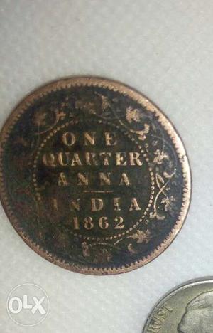 Copper One Quarter Anna India  Coin