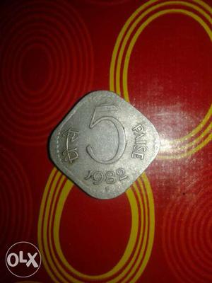 Diamond  Silver 5 Indian Paise Coin