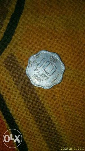 Grey 10 Indian Paise Coin