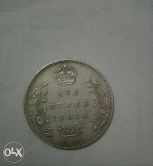 Indian one rupee old silver coin  years