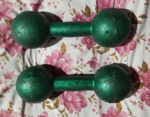 Pair Of Green Fixed Weight Dumbbells