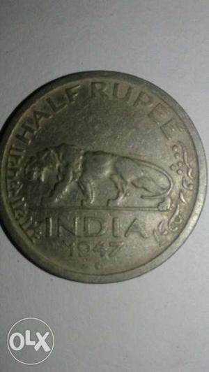 Round Silver  Half Rupee India Coin