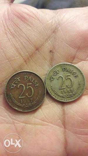 Silver And Bronze 25 Indian Paise